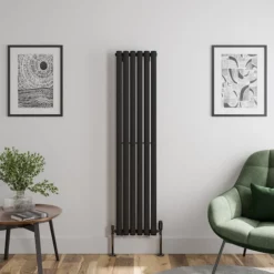 DuraTherm Vertical Oval Tube Single Panel Designer Radiator - 1600 X 360mm Black