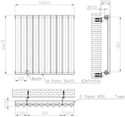 DuraTherm Horizontal Oval Tube Single Panel Designer Radiator - 600 X 600mm Black -UK Bathroom Supplies Sales 05ac0004 f45f 4e1c 8b94 a7579a19e1b8