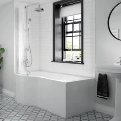 BC Designs Solidblue 1500mm P Shape Bath Panel White - BAIP015