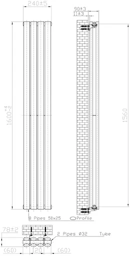 DuraTherm Vertical Oval Tube Double Panel Designer Radiator - 1600 X 240mm Black 6 DuraTherm Vertical Oval Tube Double Panel Designer Radiator - 1600 X 240mm Black - Image 4