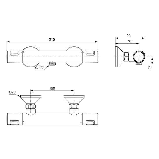 Ideal Standard Ceratherm T25 Exposed Thermostatic Shower Mixer Valve - A7202AA 4 Ideal Standard Ceratherm T25 Exposed Thermostatic Shower Mixer Valve - A7202AA - Image 2