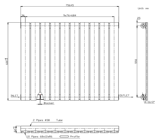 DuraTherm Horizontal Single Flat Panel Designer Radiator - 600 X 756mm Anthracite 9 DuraTherm Horizontal Single Flat Panel Designer Radiator - 600 X 756mm Anthracite - Image 7