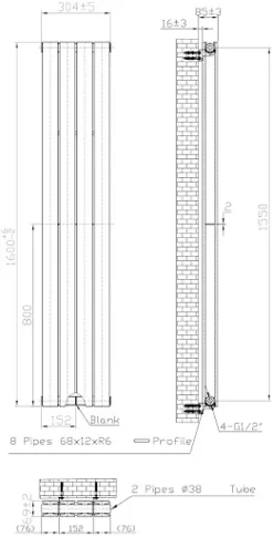 DuraTherm Vertical Double Flat Panel Designer Radiator - 1600 X 304mm Black -UK Bathroom Supplies Sales 27f735c7 529b 4d06 add8 78ddd540663a