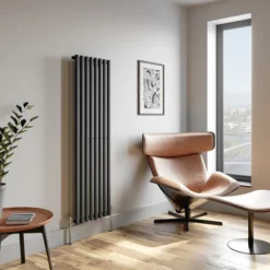 DuraTherm Vertical Oval Tube Single Panel Designer Radiator - 1600 X 480mm Anthracite