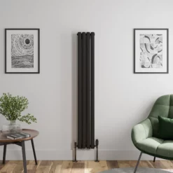 DuraTherm Vertical Oval Tube Double Panel Designer Radiator - 1600 X 240mm Black