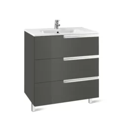 Roca Victoria-N UNIK 800mm 3 Drawer Basin Unit & Basin Gloss Anthracite Grey - 855837153