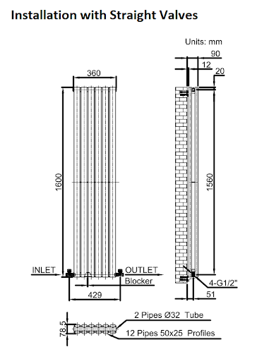 DuraTherm Vertical Oval Tube Double Panel Designer Radiator - 1600 X 360mm White 11 DuraTherm Vertical Oval Tube Double Panel Designer Radiator - 1600 X 360mm White - Image 9