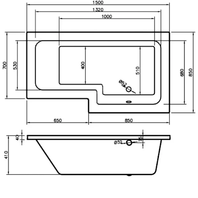 BC Designs SolidBlue L 1500mm X 850mm Right Handed L Shape Bath White - BAI014 6 BC Designs SolidBlue L 1500mm X 850mm Right Handed L Shape Bath White - BAI014 - Image 4