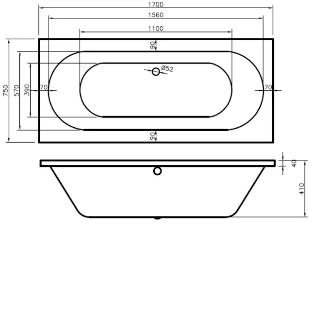 BC Designs Lambert 1700mm X 750mm Double Ended Bath White - BAI034 6 BC Designs Lambert 1700mm X 750mm Double Ended Bath White - BAI034 - Image 4