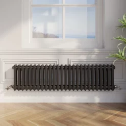 Park Lane Traditional Colosseum Double Bar Column Radiator Black - 300 X 1190mm