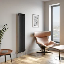 DuraTherm Vertical Oval Tube Single Panel Designer Radiator - 1600 X 360mm Anthracite