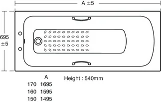 Armitage Shanks Sandringham 21 - Bath 1700 X 700mm 2 Tap Hole With Grips And Tread - E028401 4 Armitage Shanks Sandringham 21 - Bath 1700 X 700mm 2 Tap Hole With Grips And Tread - E028401 - Image 2
