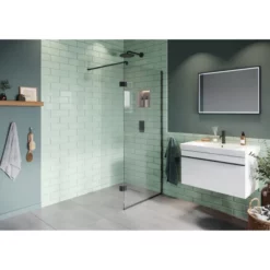 Loch Wetroom Screen And Pivot Screen 900mm X 350mm Black - PMN0352