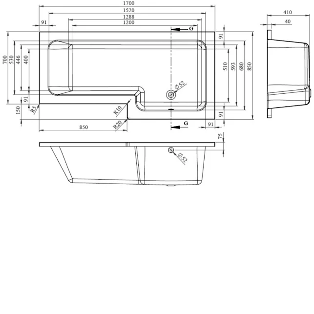 BC Designs SolidBlue L 1700mm X 850mm Right Handed L Shape Bath White - BAI010 6 BC Designs SolidBlue L 1700mm X 850mm Right Handed L Shape Bath White - BAI010 - Image 4