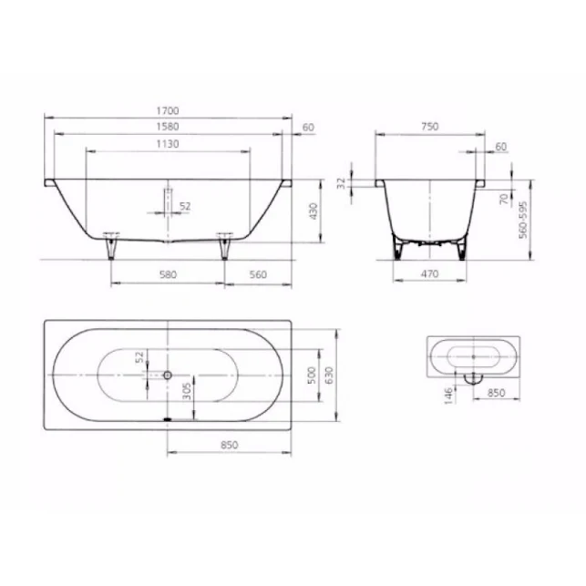 Kaldewei Classic Duo Bath 1700 X 750mm 0 Tap Holes - 290700010001 6 Kaldewei Classic Duo Bath 1700 X 750mm 0 Tap Holes - 290700010001 - Image 4