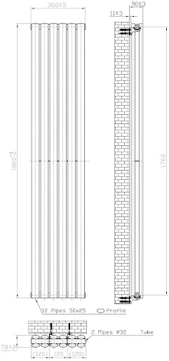 DuraTherm Vertical Oval Tube Double Panel Designer Radiator - 1800 X 360mm Black 6 DuraTherm Vertical Oval Tube Double Panel Designer Radiator - 1800 X 360mm Black - Image 4
