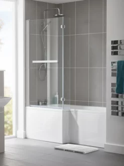 Essential Kensington L Shape Shower Bath Pack Left Handed 1700mm X 850mm With No Tap Holes White - EB519