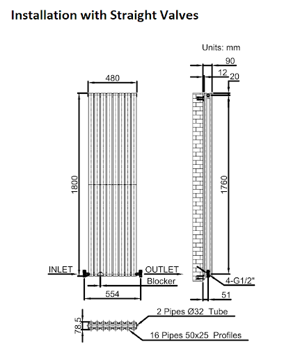 DuraTherm Vertical Oval Tube Double Panel Designer Radiator - 1800 X 480mm Anthracite 10 DuraTherm Vertical Oval Tube Double Panel Designer Radiator - 1800 X 480mm Anthracite - Image 8