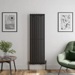 DuraTherm Vertical Oval Tube Single Panel Designer Radiator - 1600 X 480mm Black